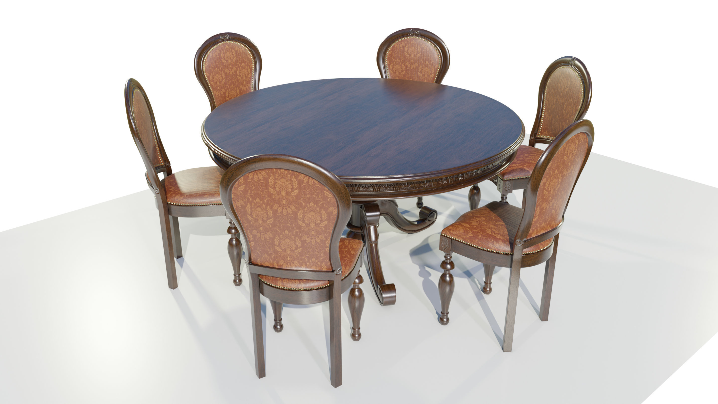 Classic Table with Chairs 3D model_3
