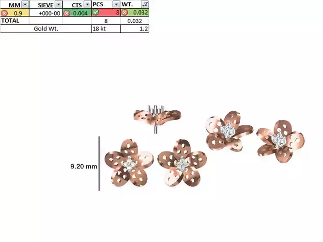 Women Diamond Flower Earring STL OBJ FBX JCD Details