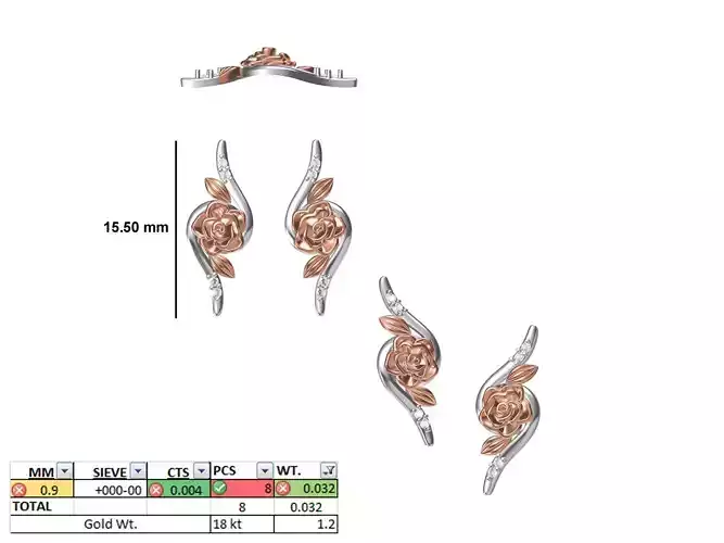 Women Diamond Earring STL OBJ FBX JCD Details