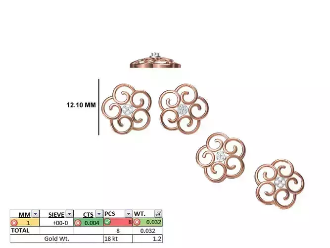 Women Diamond Flower Earring STL OBJ FBX JCD Details