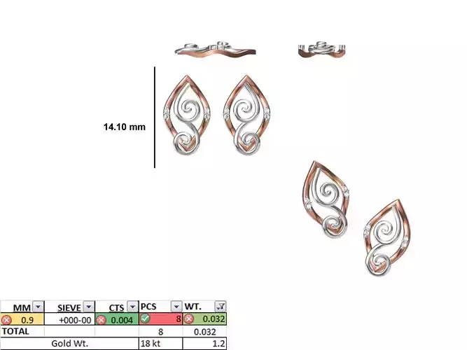 Women Diamond Earring STL OBJ FBX JCD Details