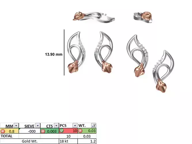 Women Diamond Earring STL OBJ FBX JCD Details