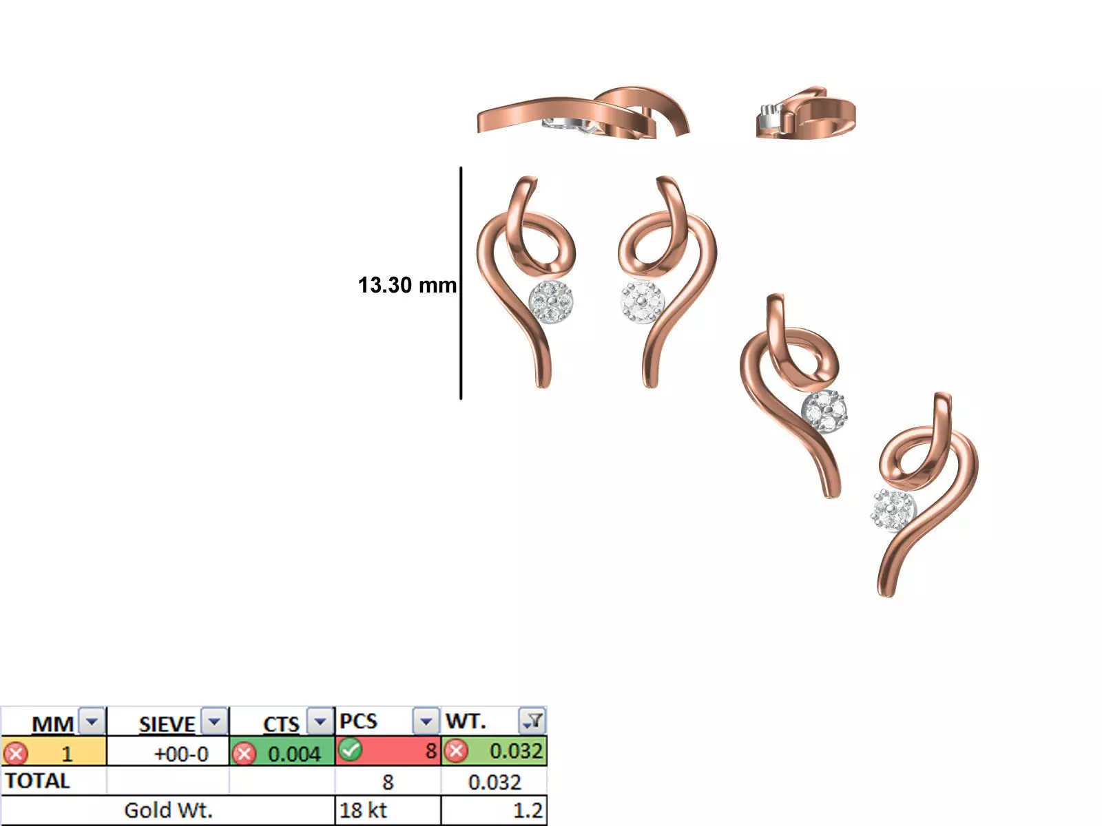 Women Diamond Earring STL OBJ FBX JCD Details 3D print model_0
