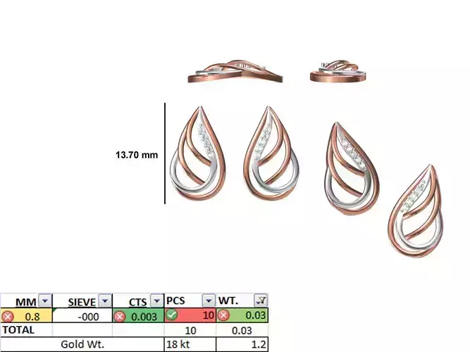 Women Diamond Earring STL OBJ FBX JCD Details