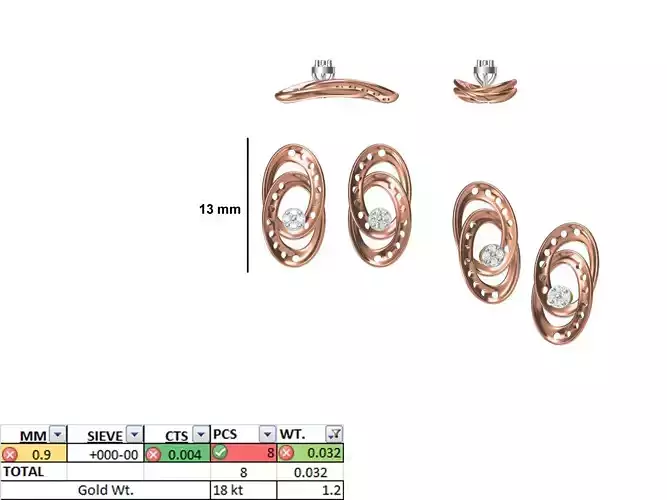 Women Diamond Earring STL OBJ FBX JCD Details