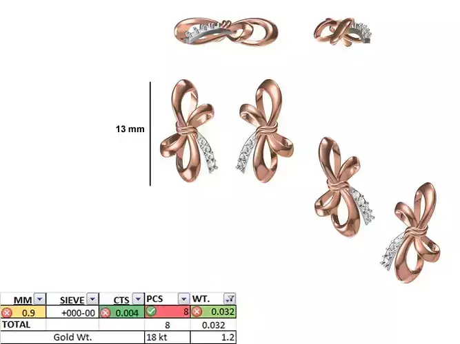 Women Diamond Earring STL OBJ FBX JCD Details