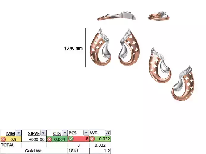 Women Diamond Earring STL OBJ FBX JCD Details