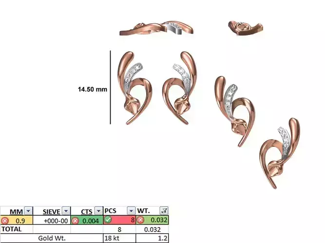 Women Diamond Earring STL OBJ FBX JCD Details