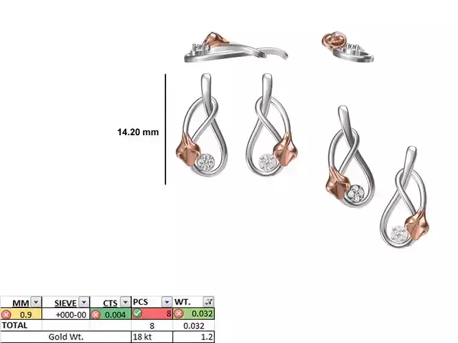 Women Diamond Earring STL OBJ FBX JCD Details