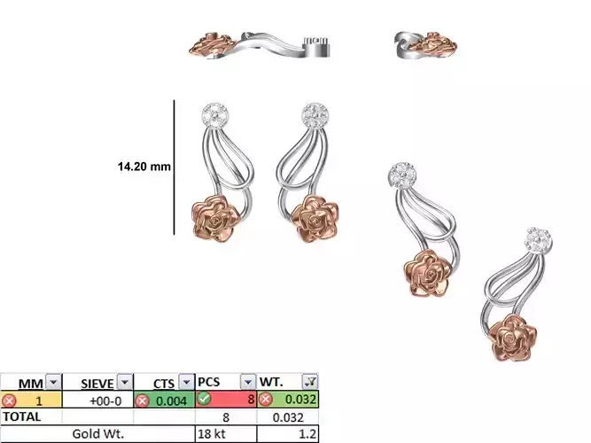 Women Diamond Earring STL OBJ FBX JCD Details