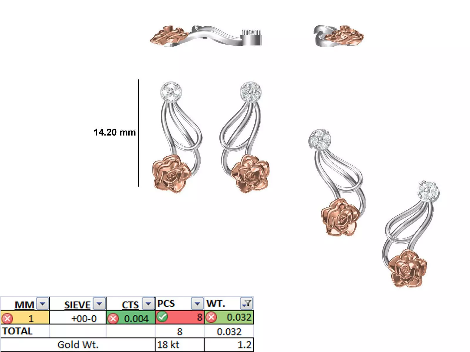 Women Diamond Earring STL OBJ FBX JCD Details 3D print model_0