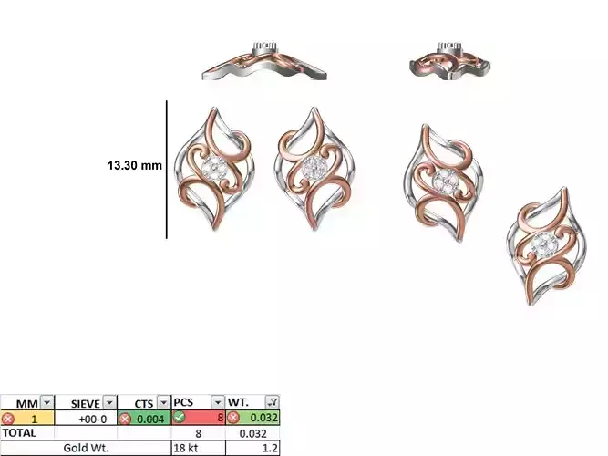 Women Diamond Earring STL OBJ FBX JCD Details