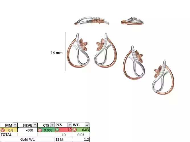 Women Diamond Earring STL OBJ FBX JCD Details