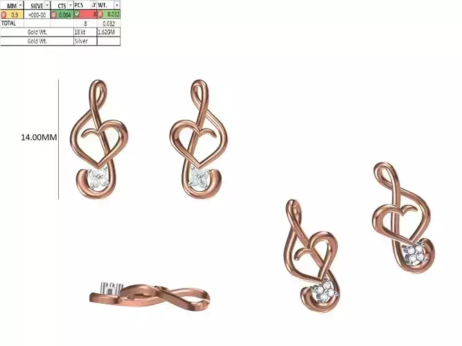 Women Diamond Earring STL OBJ FBX JCD Details