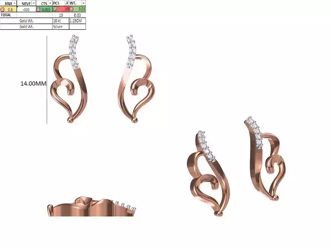 Women Diamond Earring STL OBJ FBX JCD Details