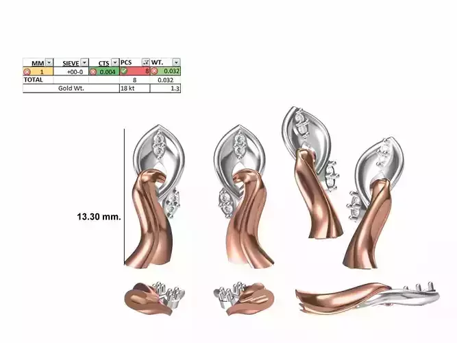 Women Diamond Earring STL OBJ FBX JCD Details