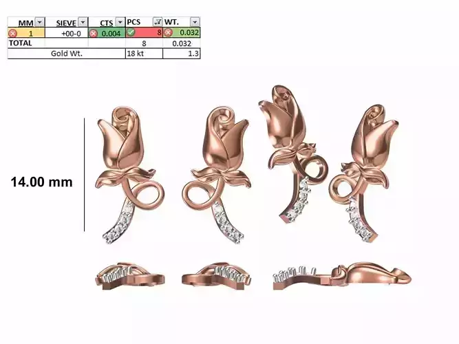 Women Diamond Flower Earring STL OBJ FBX JCD Details