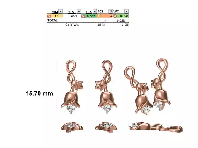 Women Diamond Rose Earring STL OBJ FBX JCD Details