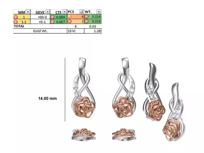 Women Diamond Flower Earring STL OBJ FBX JCD Details