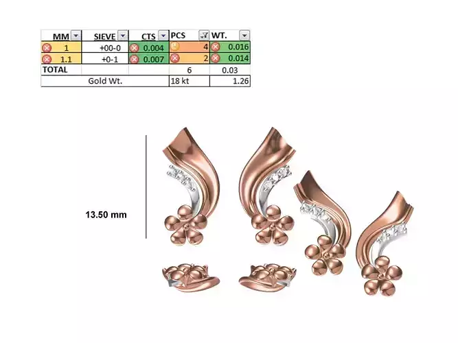 Women Diamond Flower Earring STL OBJ FBX JCD Details