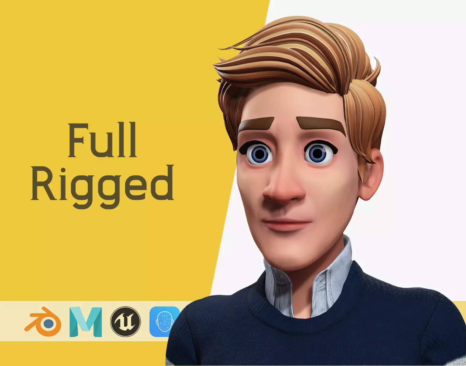 Father Cartoon Man Rigged 3D model RealTime Male 3D toon Low-poly 3D model_0