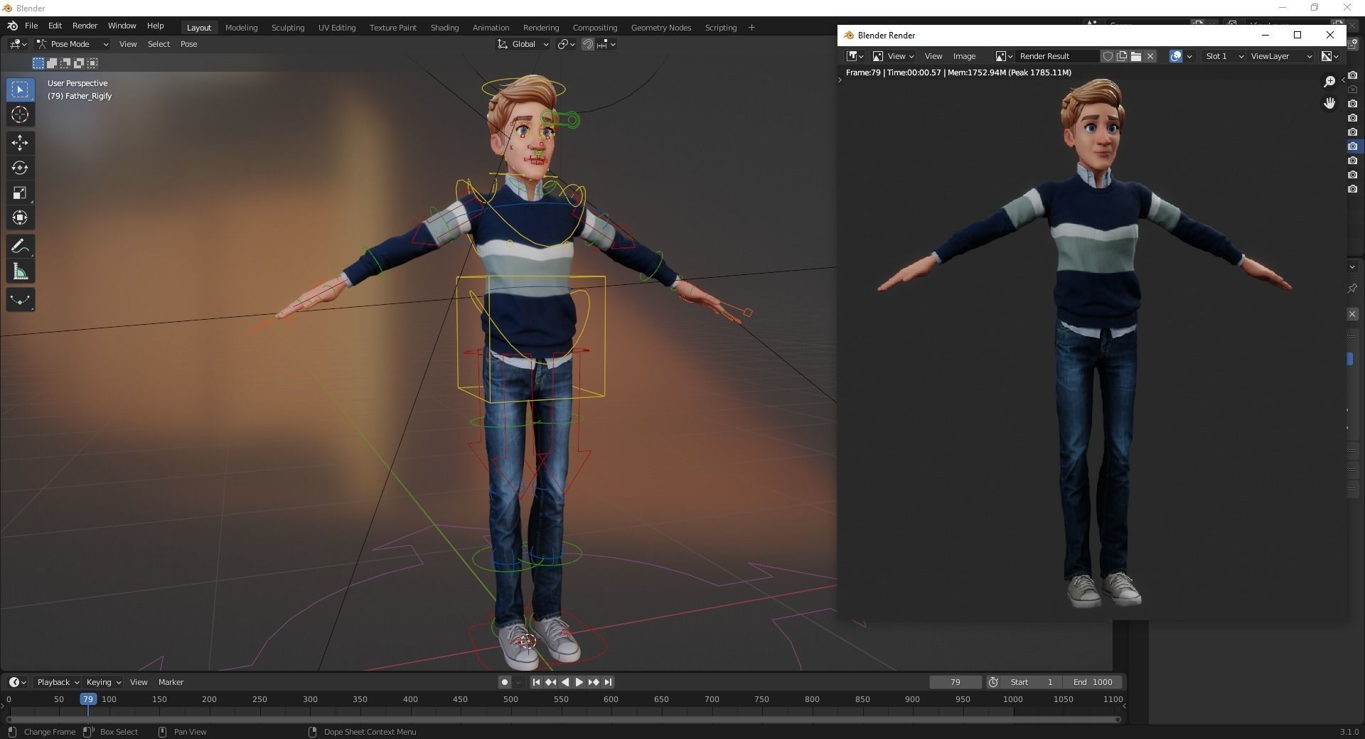 Father Cartoon Man Rigged 3D model RealTime Male 3D toon Low-poly 3D model_46