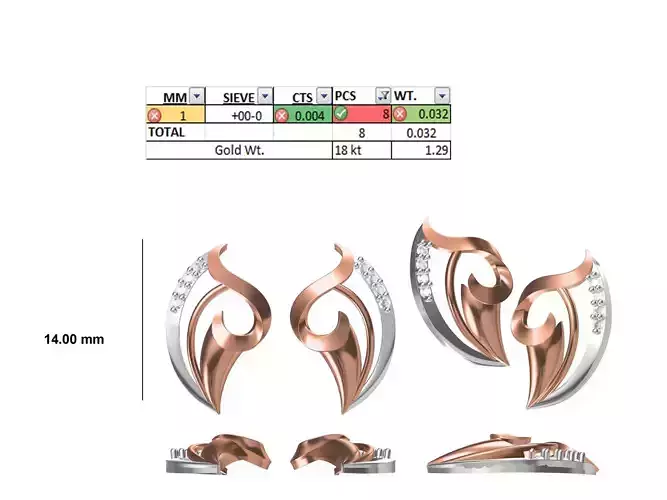 Women Diamond Earring STL OBJ FBX JCD Details