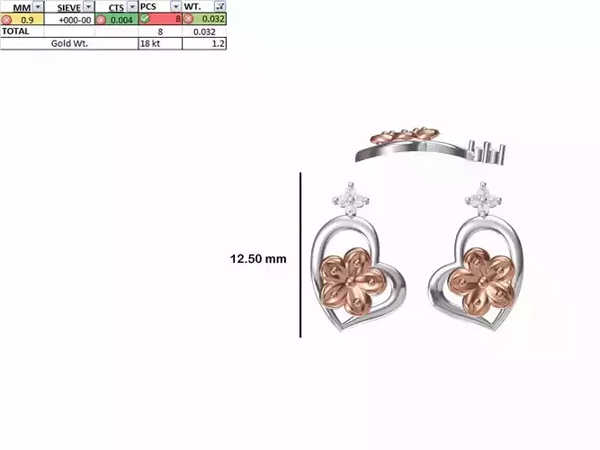 Women Heart Flower Earring STL OBJ FBX JCD Details