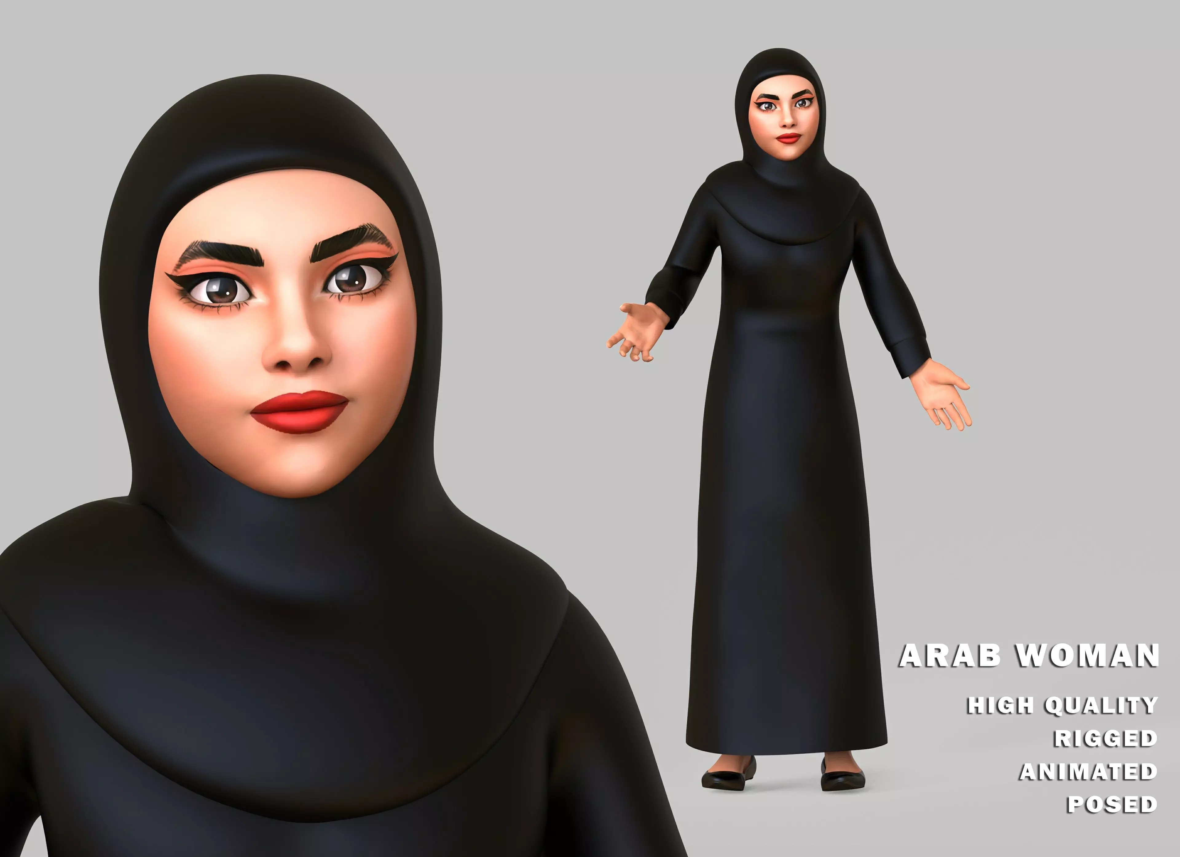 Arab woman stylized character Low-poly 3D model_0