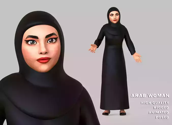 Arab woman stylized character Low-poly 3D model