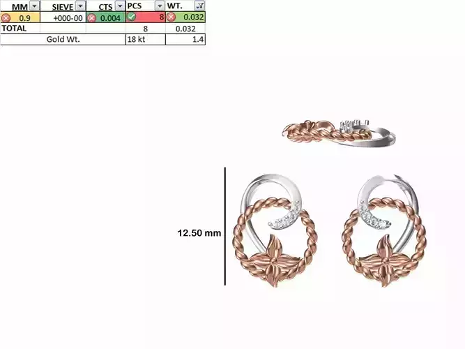 Women Diamond Earring STL OBJ FBX JCD Details