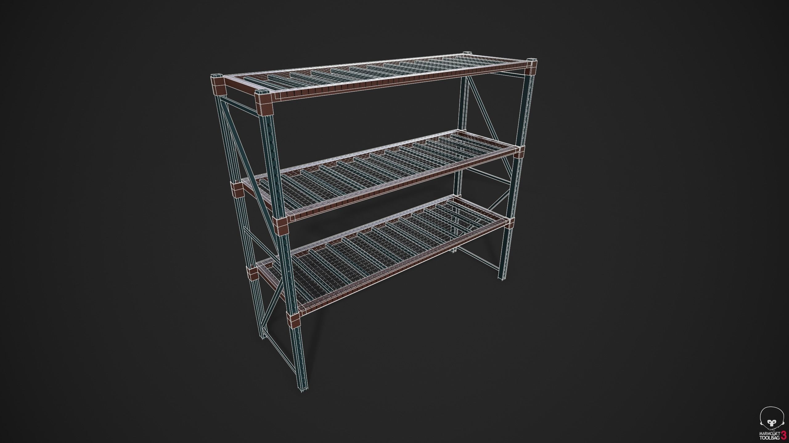 Industrial Shelving Unit Low-poly 3D model_9