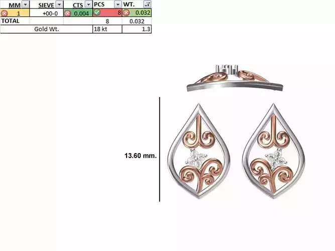 Women Diamond Earring STL OBJ FBX JCD Details