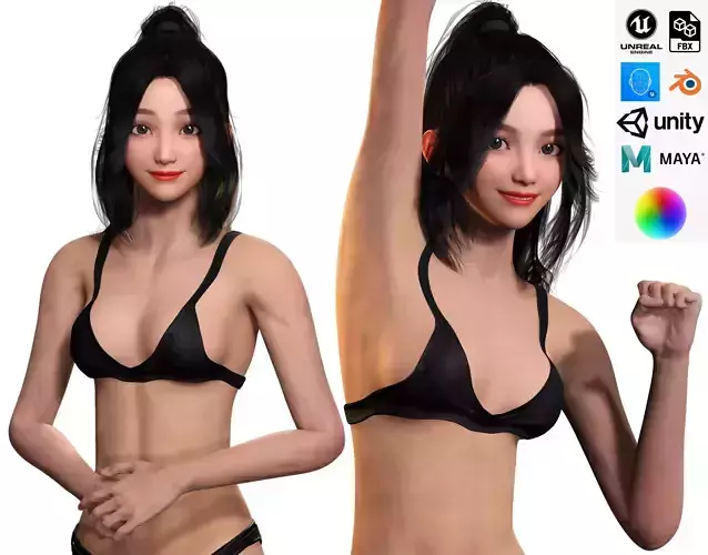Chinese Girl Base Mesh  Low-poly 3D model