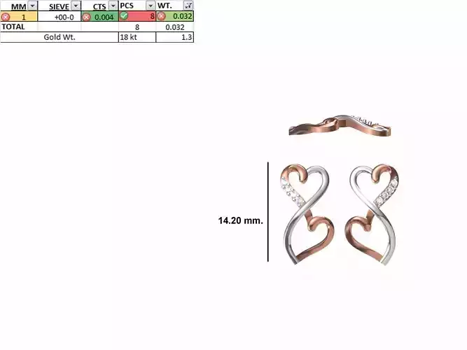 Women Diamond Heart Earring STL OBJ FBX JCD Details