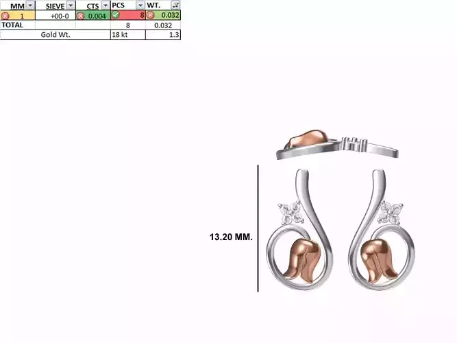 Women Diamond Rose Earring STL OBJ FBX JCD Details