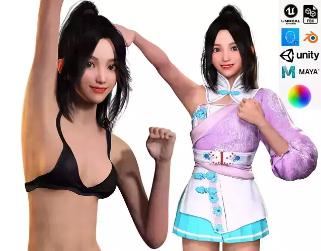 Chinese Girl Full Product  Low-poly 3D model