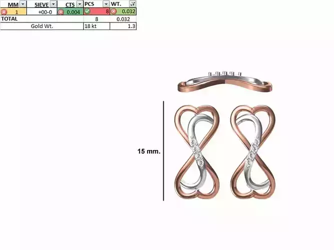 Women Diamond Heart Earring STL OBJ FBX JCD Details