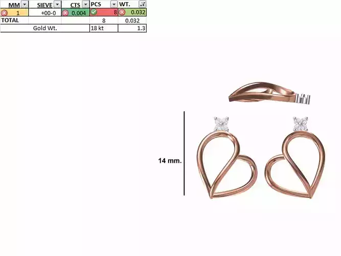 Women Diamond Heart Earring STL OBJ FBX JCD Details