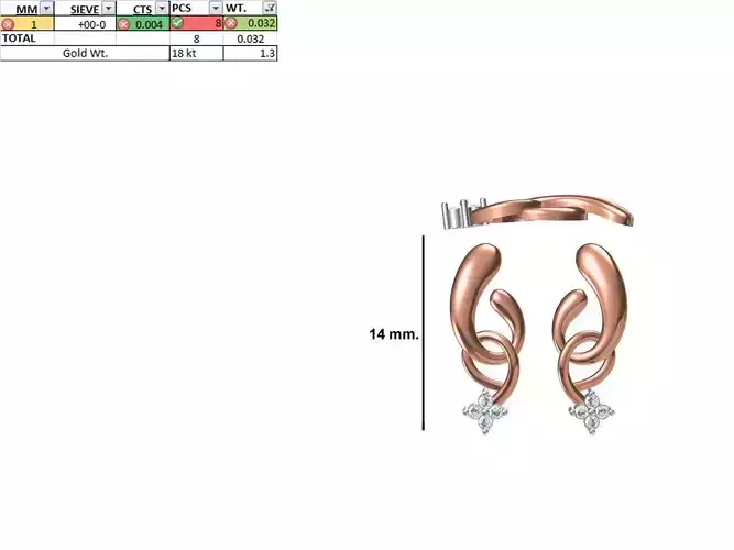 Women Diamond Earring STL OBJ FBX JCD Details