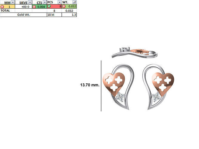 Women Diamond Heart Earring STL OBJ FBX JCD Details 3D print model