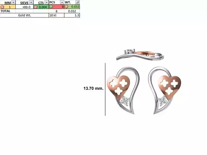 Women Diamond Heart Earring STL OBJ FBX JCD Details