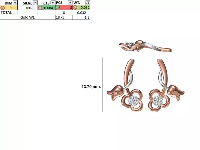 Women Diamond Rose Earring STL OBJ FBX JCD Details