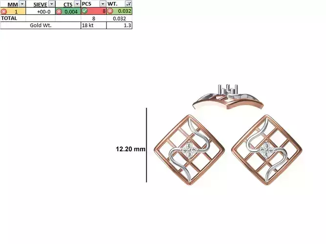 Women Diamond Earring STL OBJ FBX JCD Details