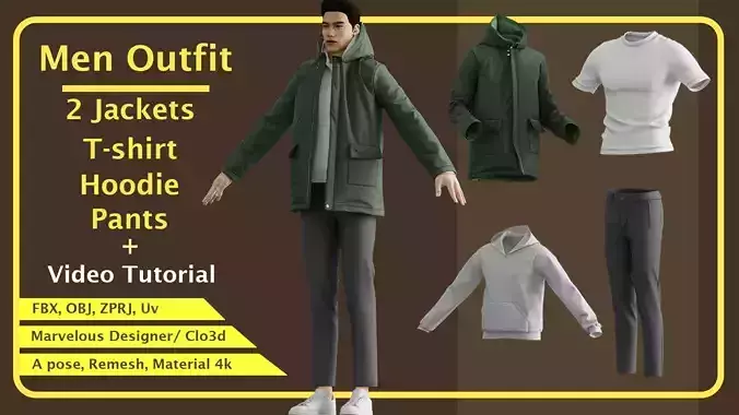Casual Men Outfit with Marvelous Designer plus Video tutorial