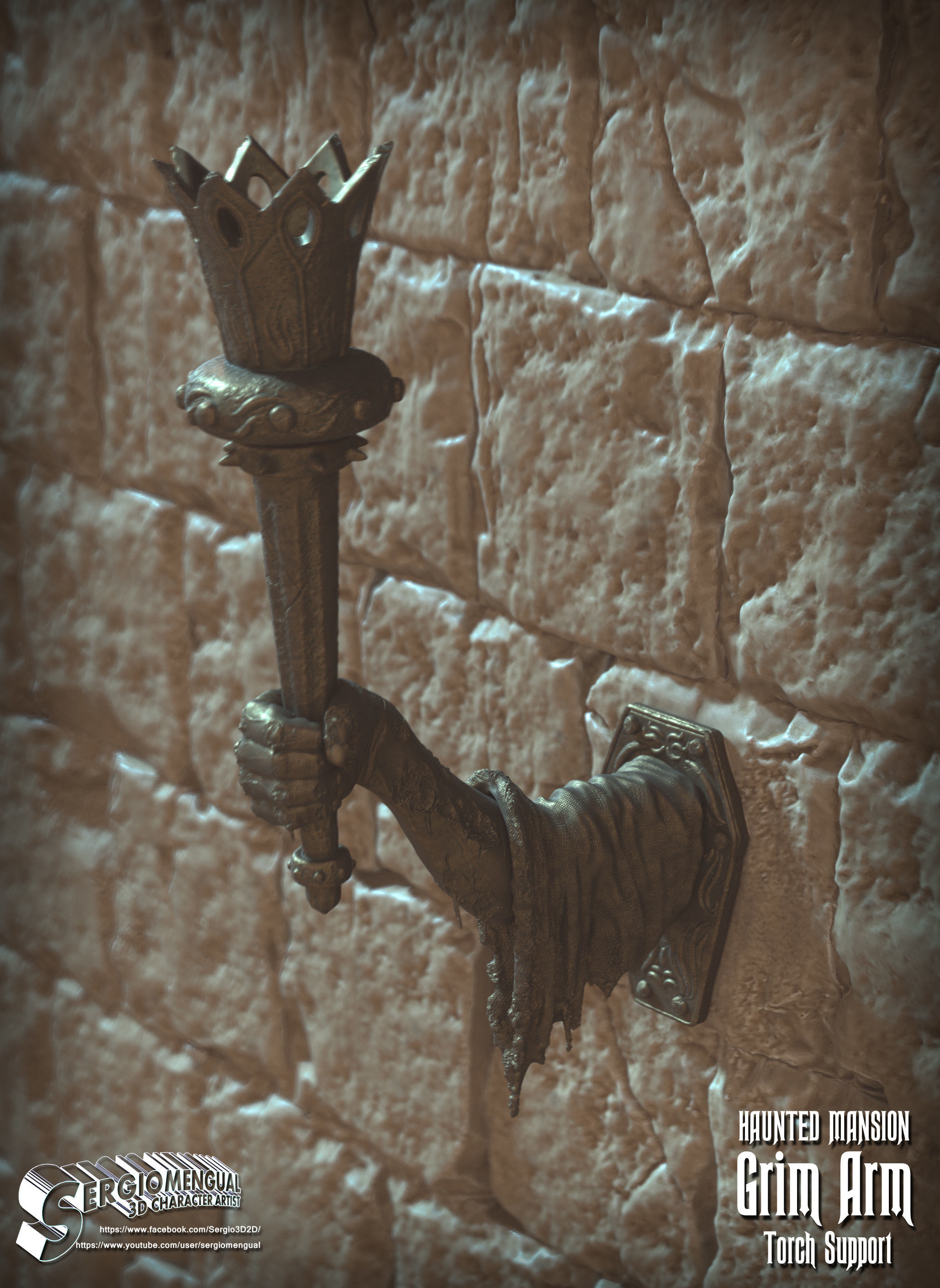 Haunted Mansion Grim Arm Torch Support 3D Printable Sculpture 3D print model_2