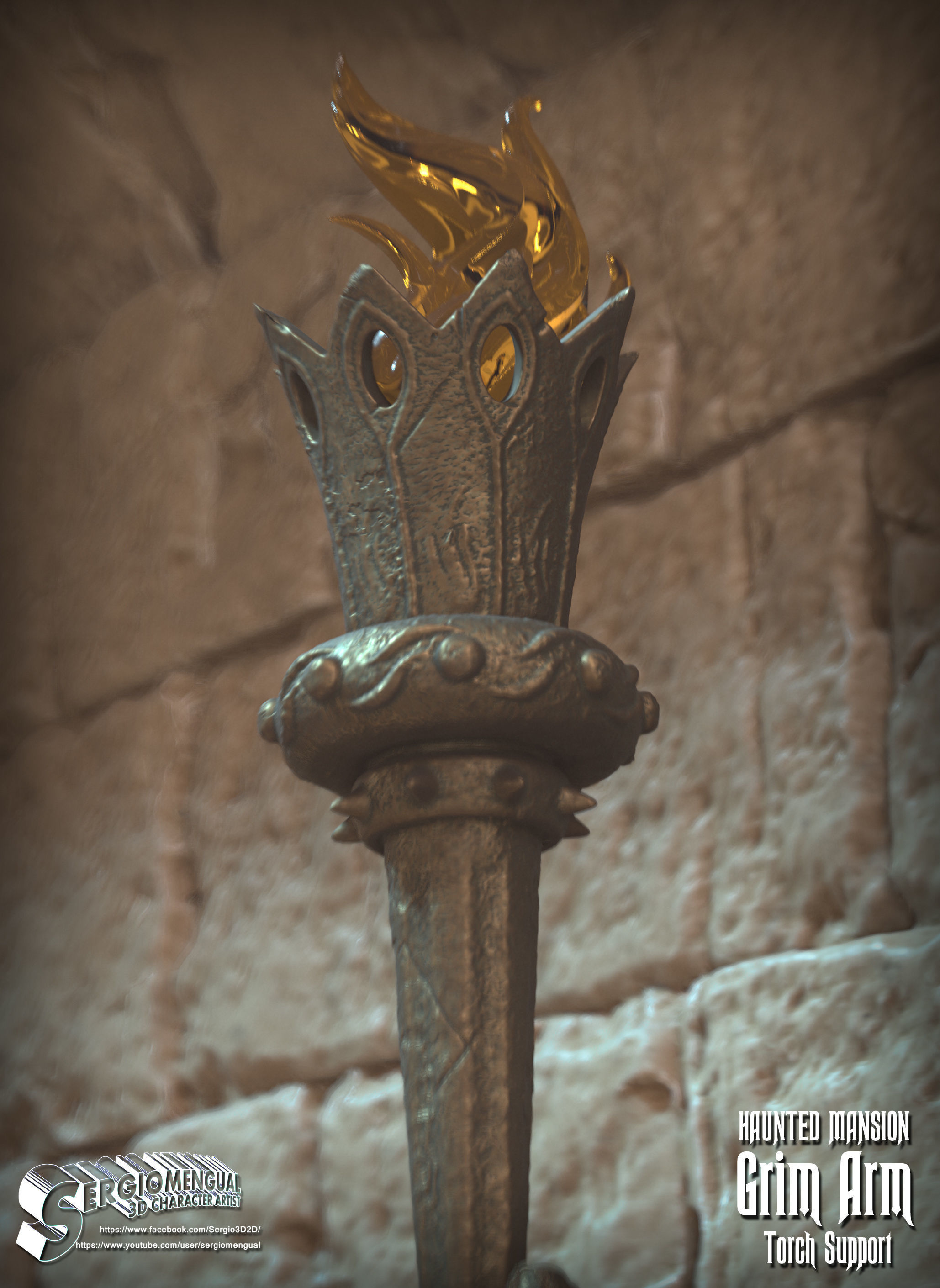 Haunted Mansion Grim Arm Torch Support 3D Printable Sculpture 3D print model_16