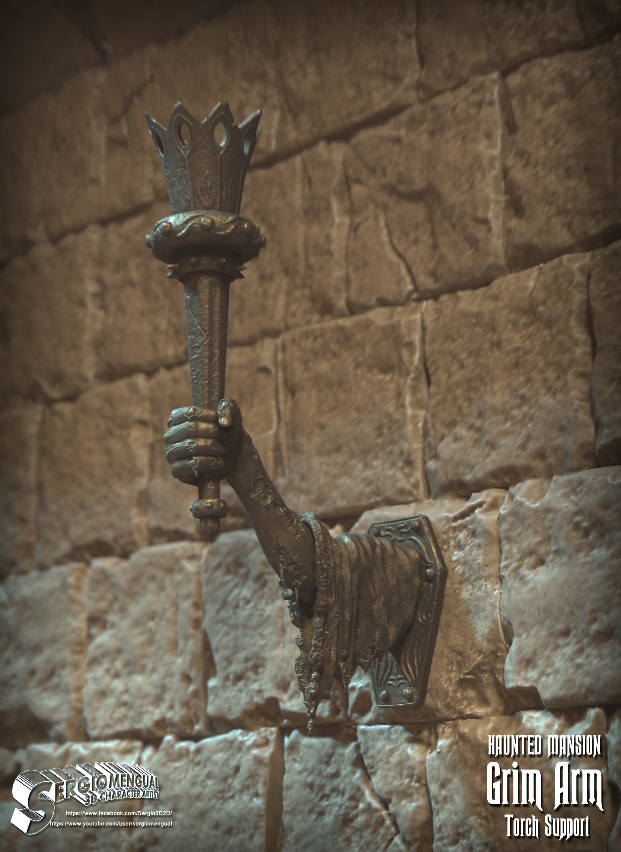 Haunted Mansion Grim Arm Torch Support 3D Printable Sculpture 3D print model_1