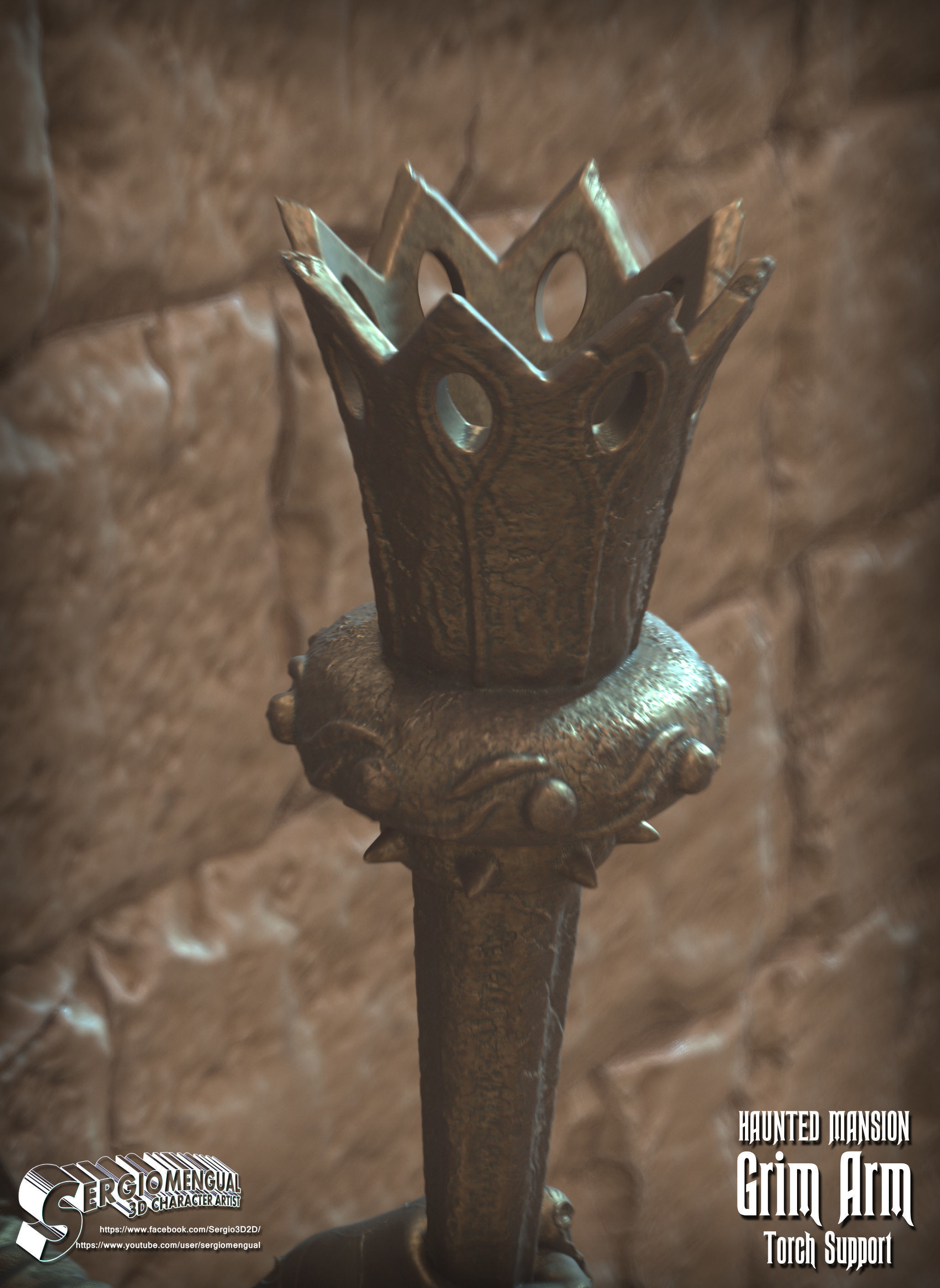 Haunted Mansion Grim Arm Torch Support 3D Printable Sculpture 3D print model_12