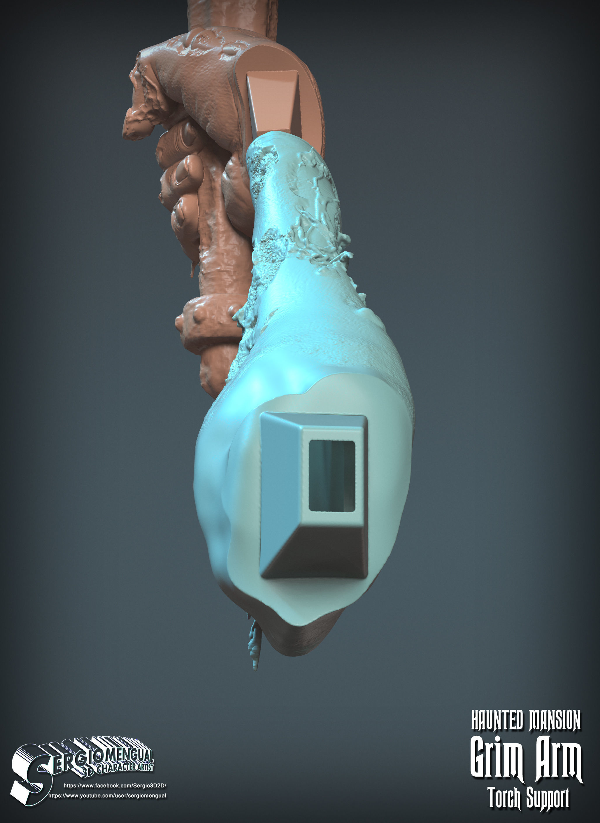 Haunted Mansion Grim Arm Torch Support 3D Printable Sculpture 3D print model_23
